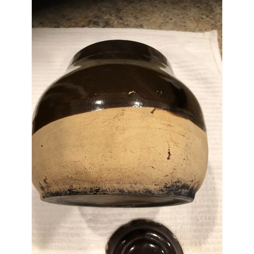 Antique Stoneware Bean Pot With Lid